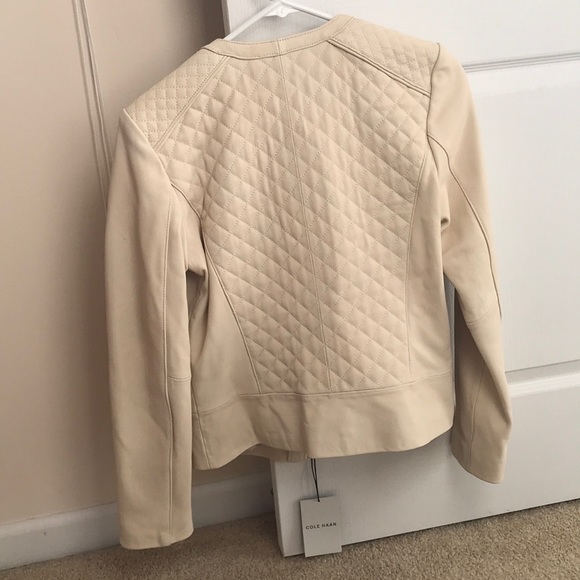 Cole Haan Cream Real Leather Jacket - Picture 4 of 5